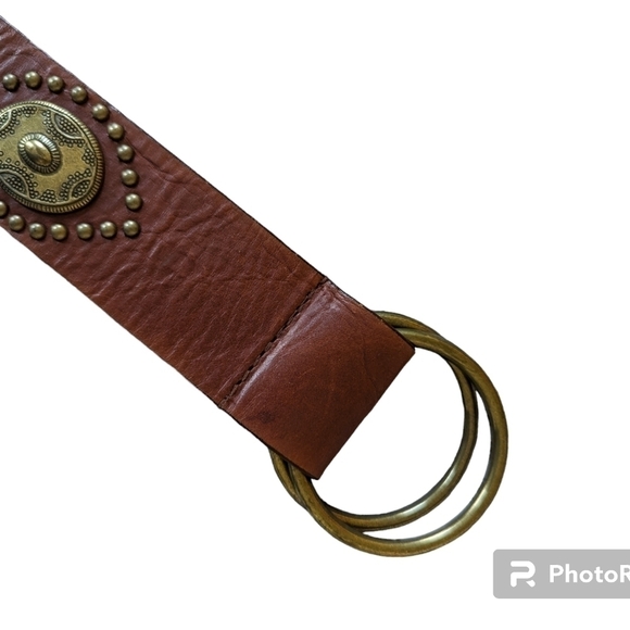 Brown genuine leather belt with brass details sz M - Picture 5 of 8